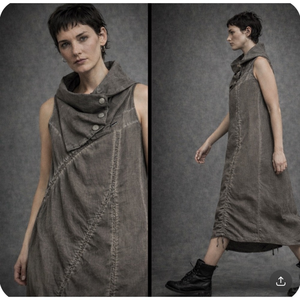 Studiob3 Maxi Dress EU 40 Gray Avant-Garde Ruched Cotton Lagenlook